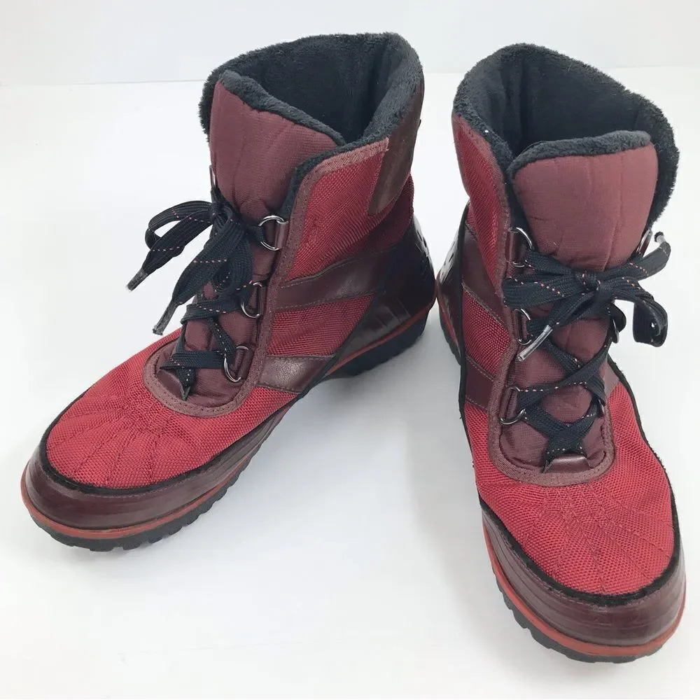Sorel Tivoli Red Black Waterproof Insulated Lace Up Ankle Boots